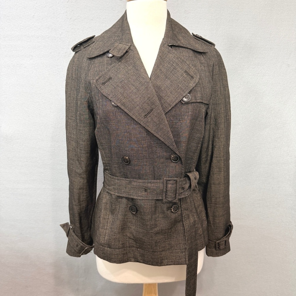Anne Klein Womens Trench Jacket Size 2 Wool Blend Belted Classic Preppy Tailored
